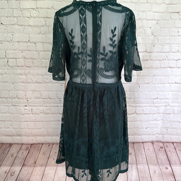 Haute Monde NWT Dark Teal Green Boho Lace Dress - Picture 7 of 13